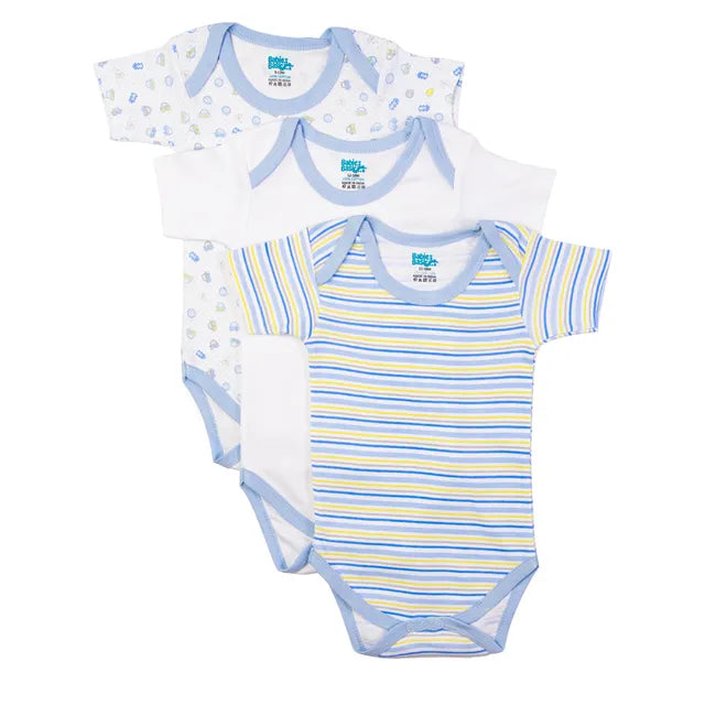 Babies Basic Printed Romper  Pack of 3 - Blue