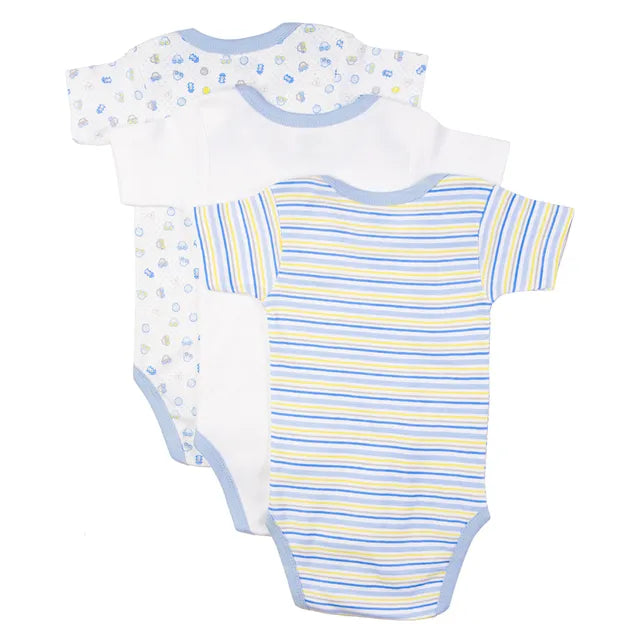 Babies Basic Printed Romper  Pack of 3 - Blue