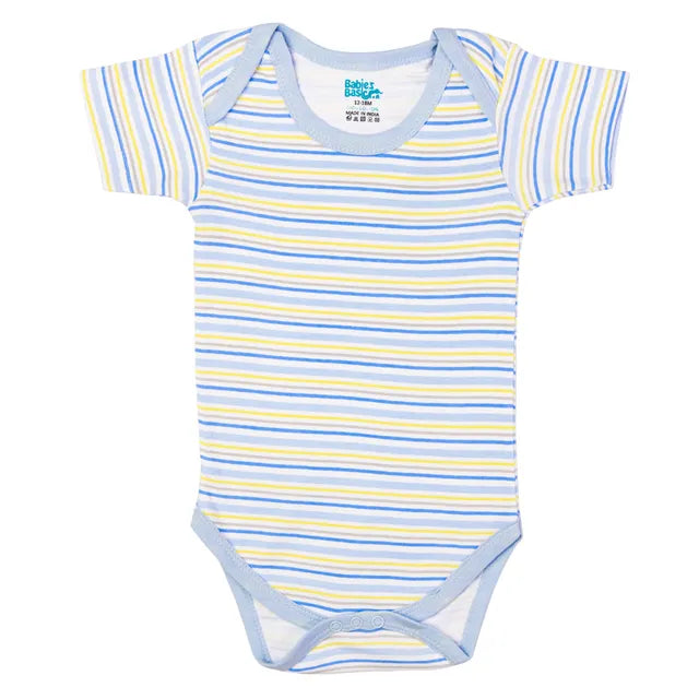 Babies Basic Printed Romper  Pack of 3 - Blue