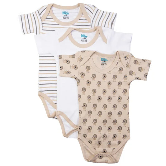 Babies Basic Printed Romper  Pack of 3 - Brown