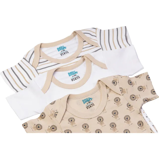 Babies Basic Printed Romper  Pack of 3 - Brown