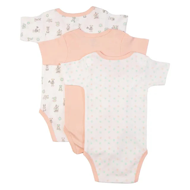 Babies Basic Printed Romper Pack of 3 - Peach