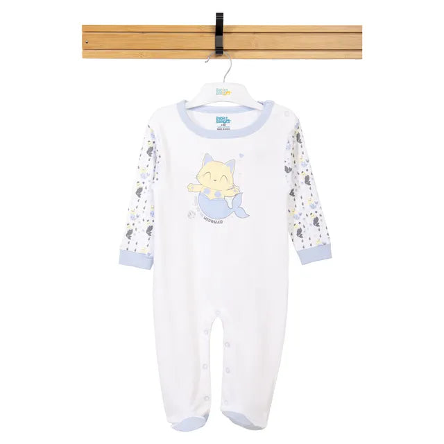 Babies Basic Printed Long Sleeves Sleepsuit for Babies - White