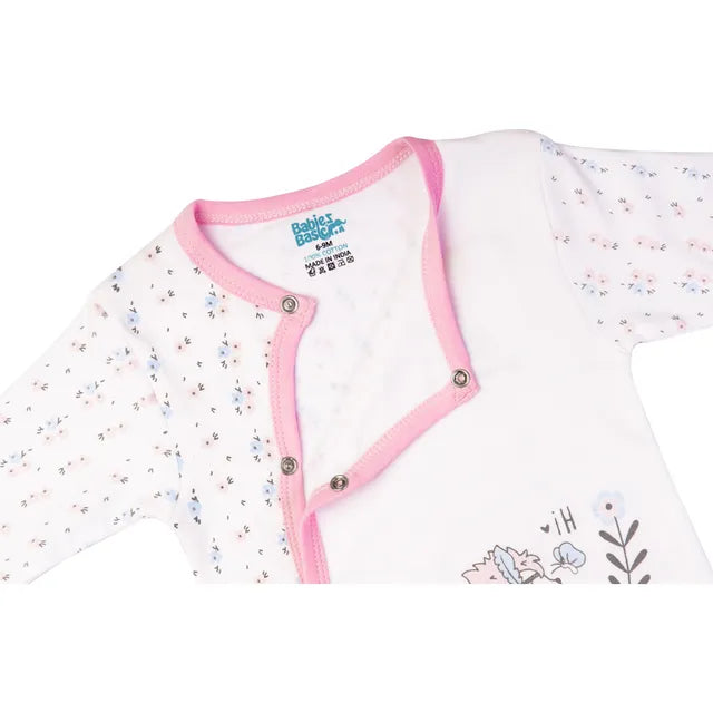 Babies Basic Long Sleeves Sleepsuit for Babies - White & Light Pink