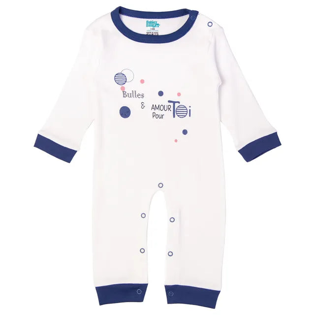 Babies Basic Long Sleeves Sleepsuit for Babies - White & Blue