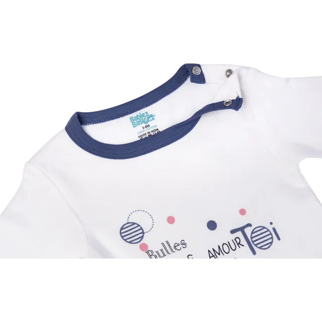 Babies Basic Long Sleeves Sleepsuit for Babies - White & Blue