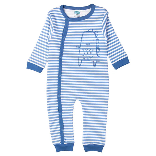 Babies Basic Long Sleeves Sleepsuit for Babies - Sky Blue & White