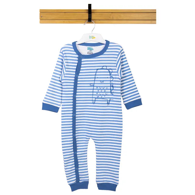 Babies Basic Long Sleeves Sleepsuit for Babies - Sky Blue & White