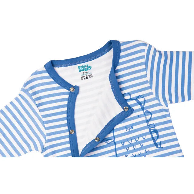 Babies Basic Long Sleeves Sleepsuit for Babies - Sky Blue & White