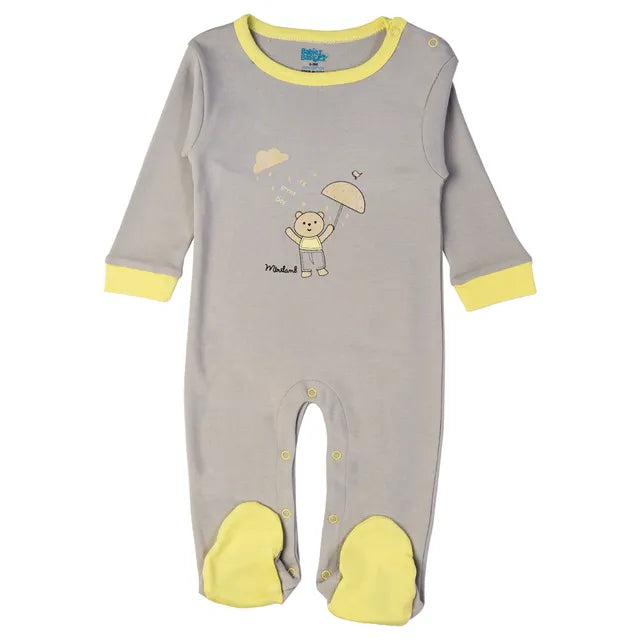 Babies Basic Long Sleeves Sleepsuit for Babies - Grey & Yellow