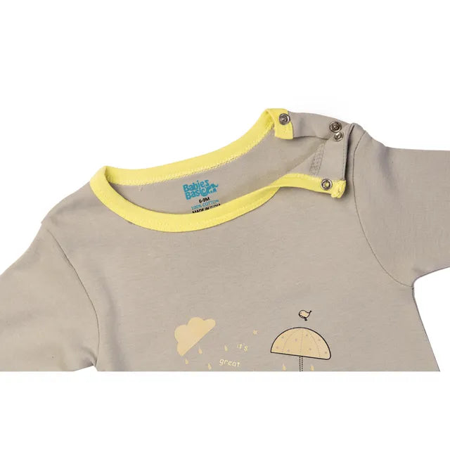 Babies Basic Long Sleeves Sleepsuit for Babies - Grey & Yellow