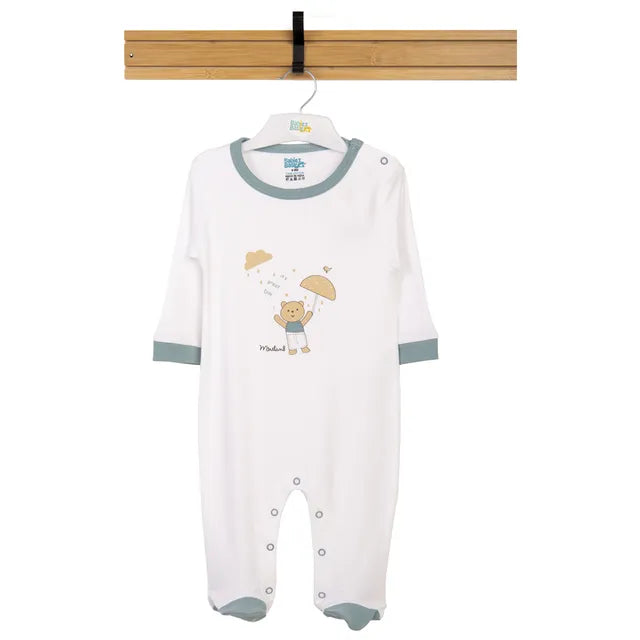 Babies Basic Long Sleeves Sleepsuit for Babies - White & Green