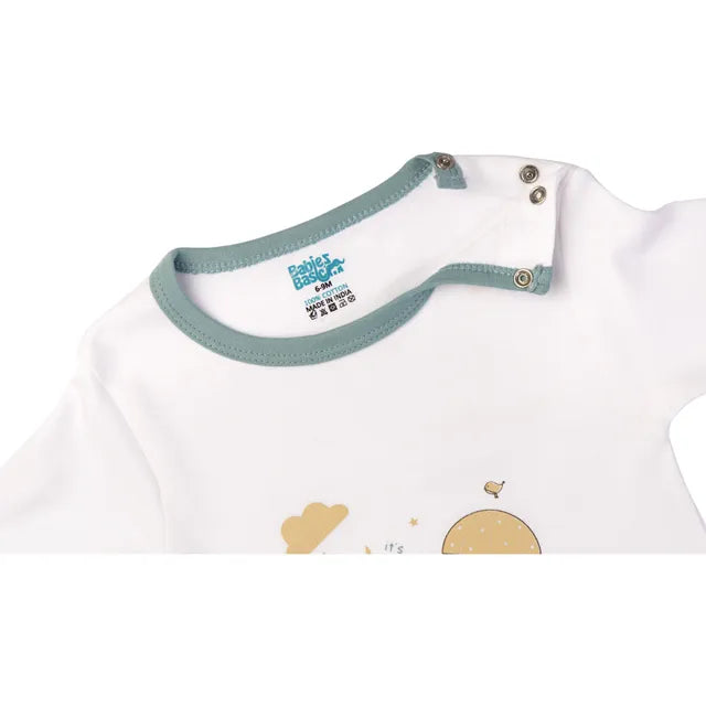 Babies Basic Long Sleeves Sleepsuit for Babies - White & Green