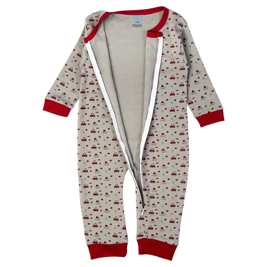 Babies Basic Long Sleeves Sleepsuit for Babies - Grey & Red