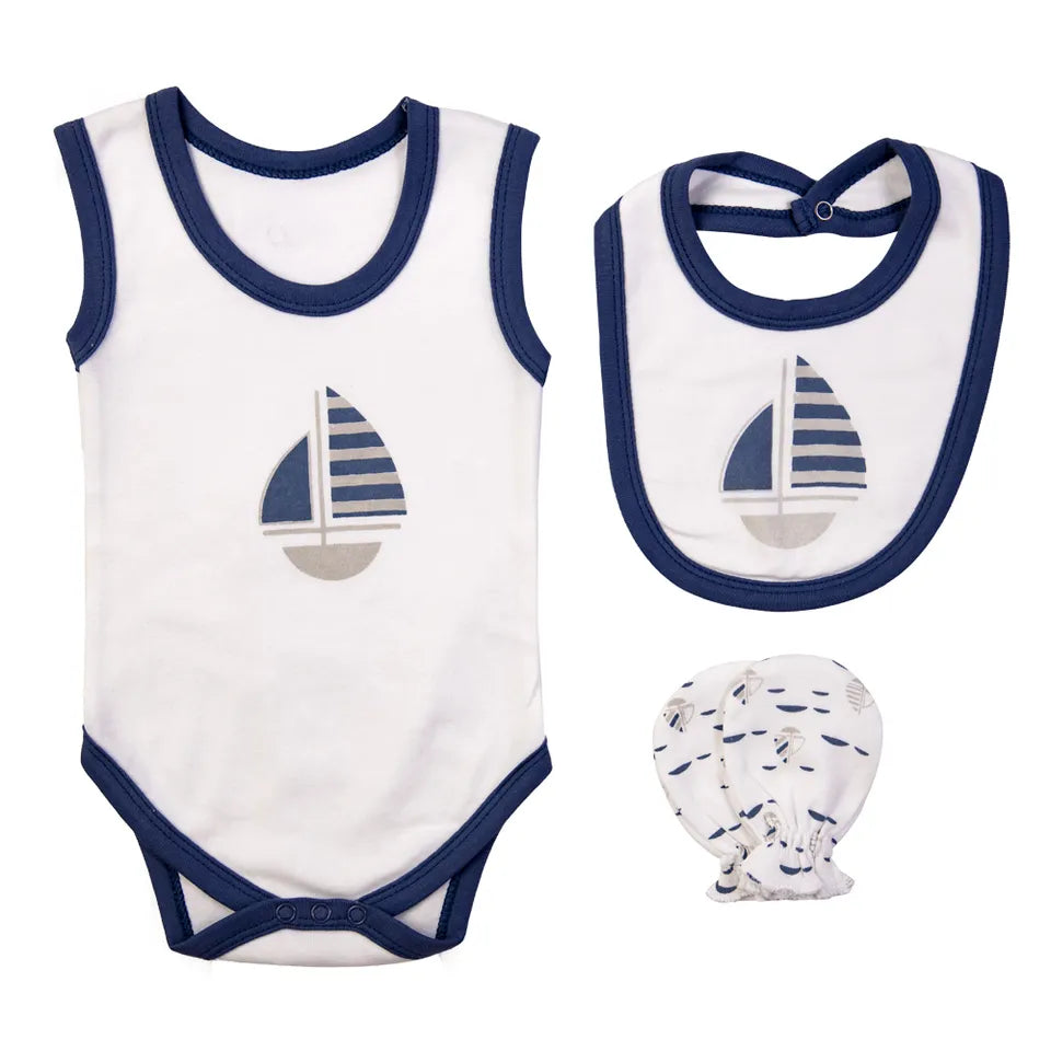 Babies Basic Gift Set - 7pcs - White & Dark Blue