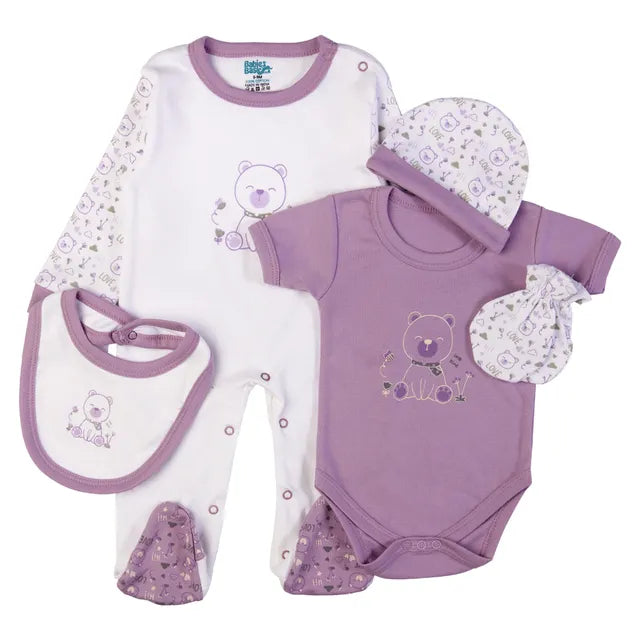 Babies Basic Gift Set - Teddy 5pcs - Dark Mauve