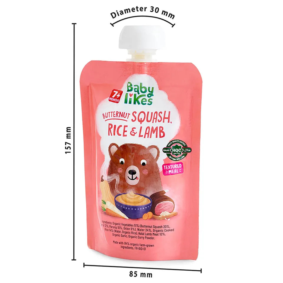Babylikes Butternut Squash, Rice & Lamb Organic Puree - 130gm - Laadlee