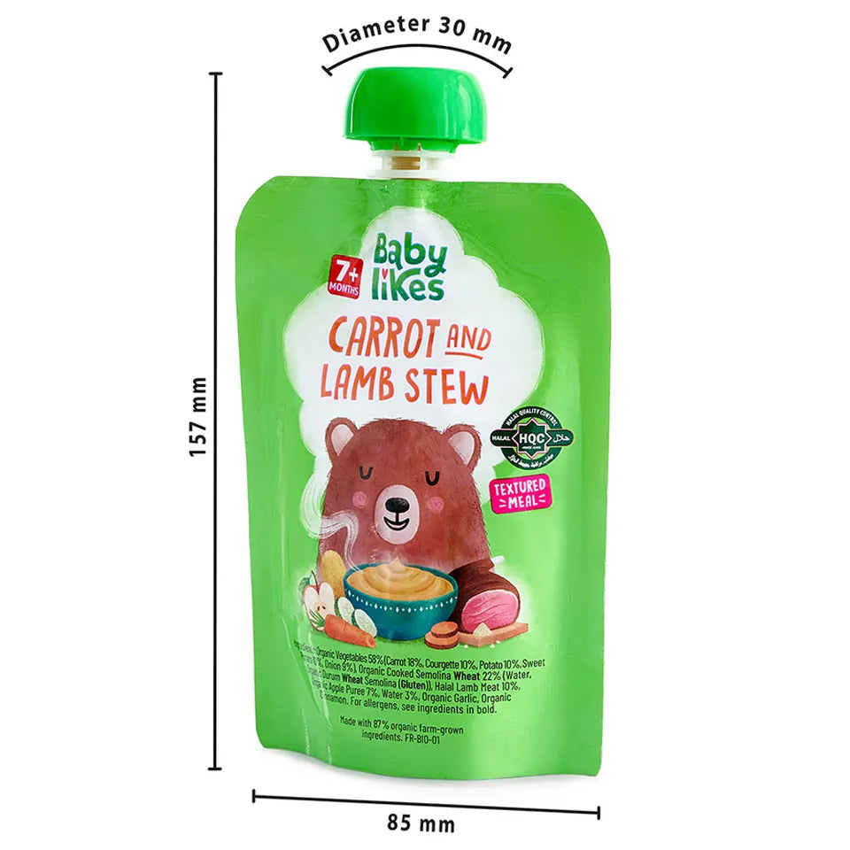 Babylikes Carrot & Lamb Stew Organic Puree - 130gm - Laadlee