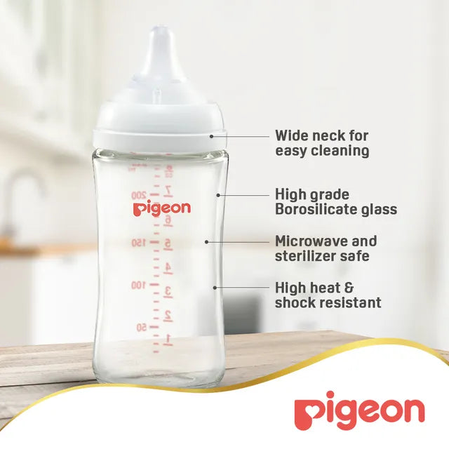 Pigeon Softouch Wide Neck Glass Bottle - 240ml