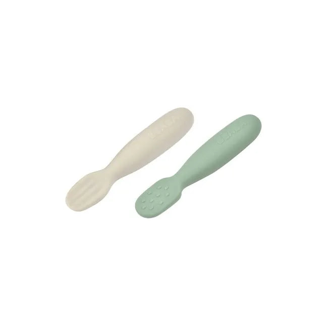 Beaba Silicone Pre-Spoons Pack of 2 - Sage Green & Velvet Grey