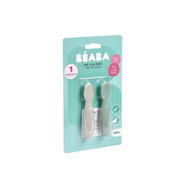 Beaba Silicone Pre-Spoons Pack of 2 - Sage Green & Velvet Grey