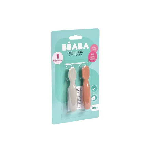 Beaba Silicone Pre-Spoons Pack of 2 - Terracotta & Velvet Grey