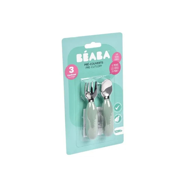 Beaba Stainless Steel Pre-Cutlery Pack of 2 - Sage Green