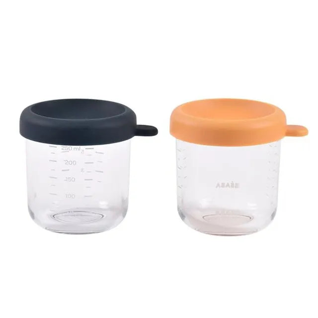 Beaba 250ml Glass Conservative Jars Pacl Of 2 - Night Blue & Honey