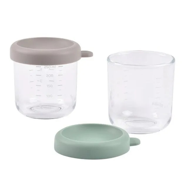 Beaba 250ml Glass Conservative Jars PacK Of 2 - Sage Green & Gazelle