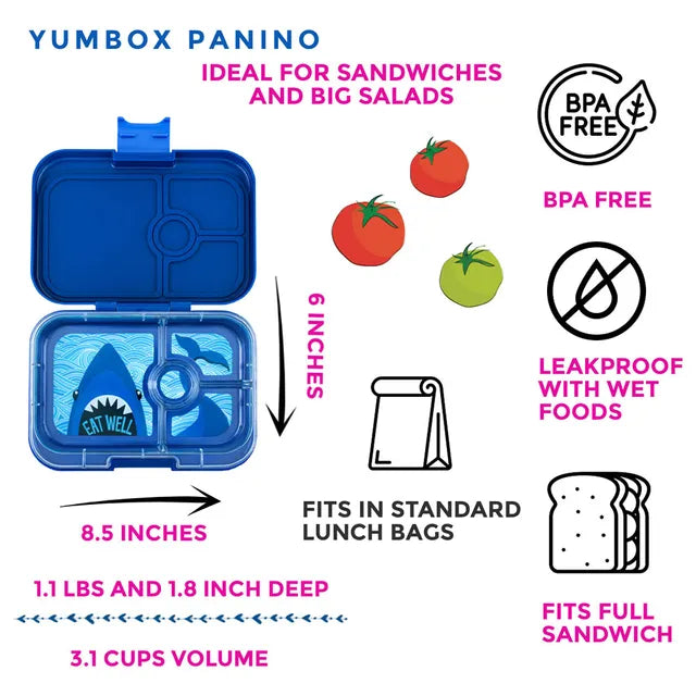 Yumbox Panino 4 Compartment Shark Monte Lunch Box - Carlo Blue