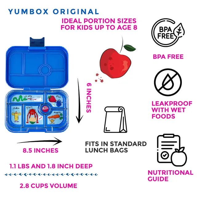 Yumbox Original 6 Compartment Funny Monster Lunch Box - Surf Blue