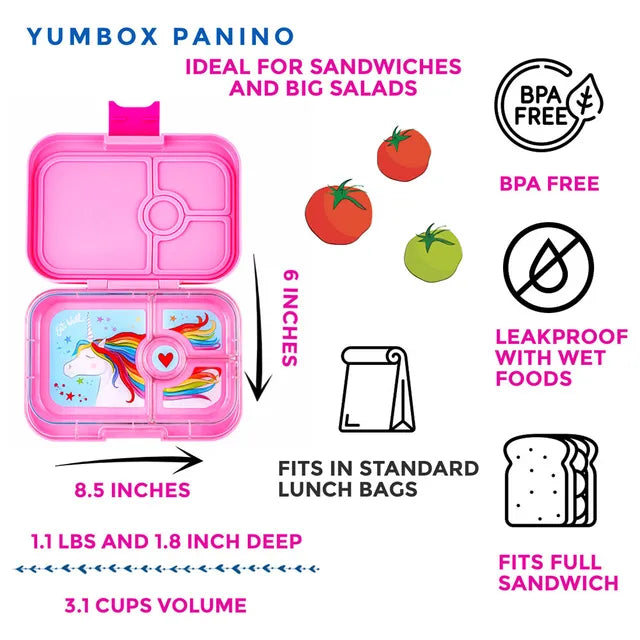 Yumbox Panino 4 Compartment Unicorn Lunch Box - Power Pink