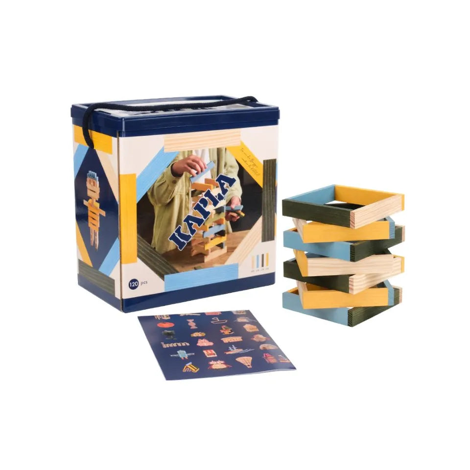 Kapla Wooden Planks - Natural, Light Blue, Yellow & Green - 120pcs - Laadlee