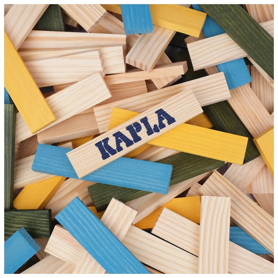 Kapla Wooden Planks - Natural, Light Blue, Yellow & Green - 120pcs