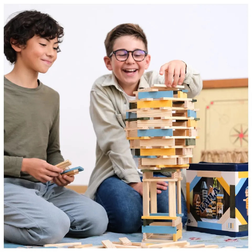 Kapla Wooden Planks - Natural, Light Blue, Yellow & Green - 120pcs - Laadlee