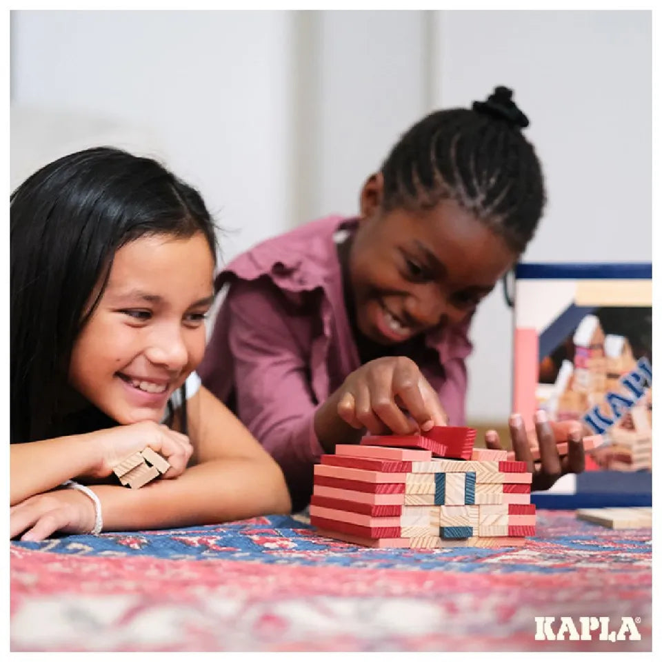 Kapla Wooden Planks - Natural, Dark Blue, Pink & Red - 120pcs - Laadlee