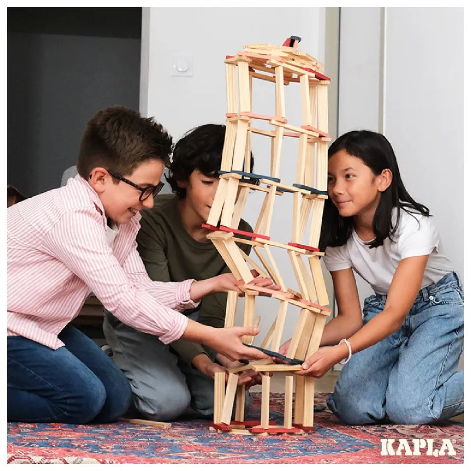 Kapla Wooden Planks - Natural, Dark Blue, Pink & Red - 120pcs - Laadlee