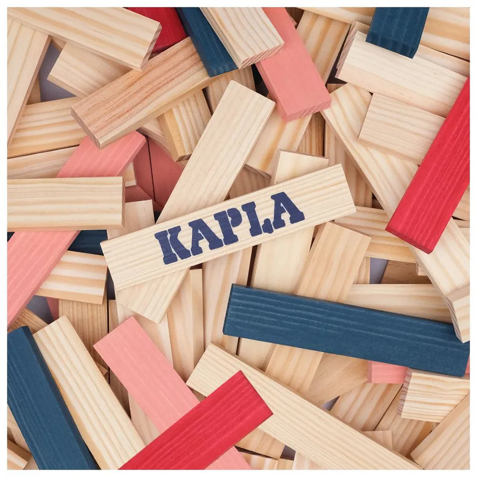 Kapla Wooden Planks - Natural, Dark Blue, Pink & Red - 120pcs - Laadlee