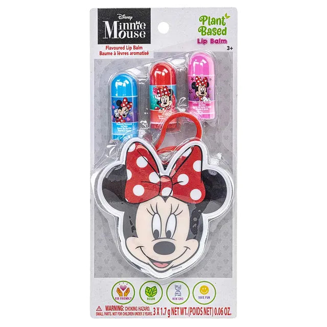Townley Girl Disney Minnie Mouse - Plant Based Lip Balm Trio With Keychain Bag