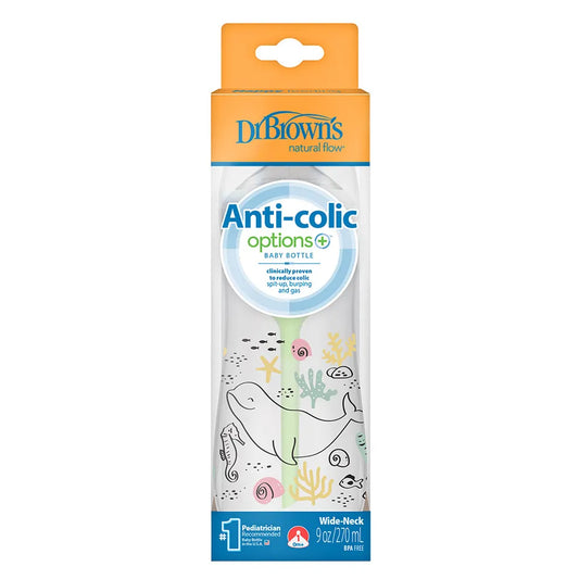 Dr. Brown's Wide Neck Anti-Colic Options+ Baby Bottle - Ocean Whale - 270 ml