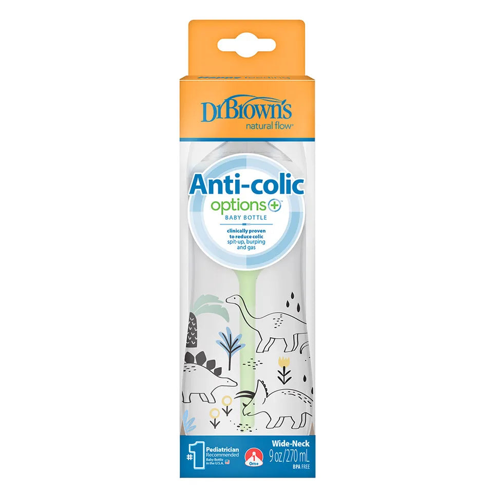 Dr. Brown's Wide Neck Anti-Colic Options+ Baby Bottle - Multi Dinosaurs - 270 ml - Laadlee