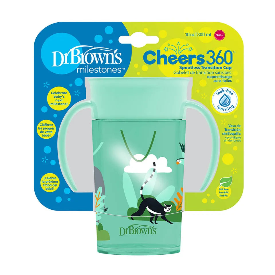 Dr. Brown's Smooth Wall Cheers 360 Cup With Handles - Green Jungle - 300 ml