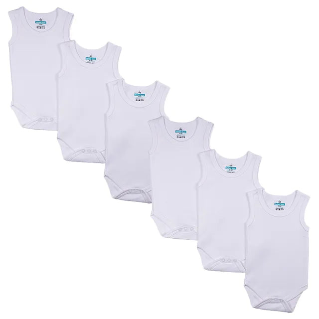 Babies Basic Sleeveless Romper Bodysuit Pack of 6 - White