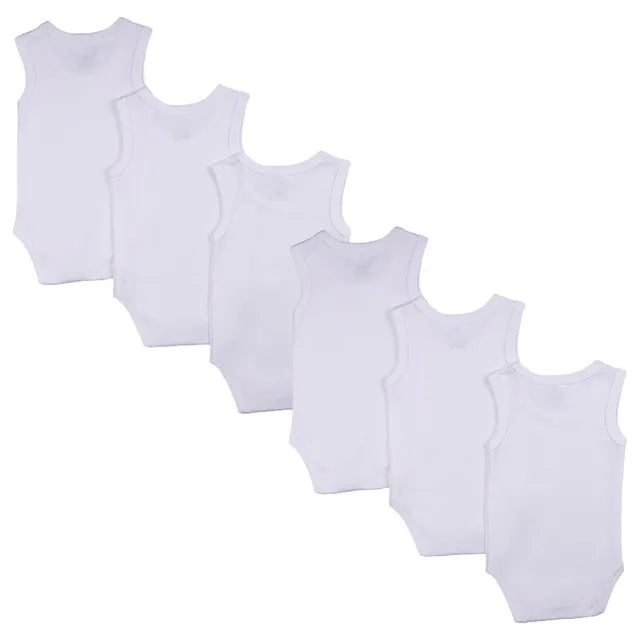 Babies Basic Sleeveless Romper Bodysuit Pack of 6 - White