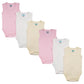 Babies Basic Sleeveless Romper Bodysuit Pack of 6 - Pink, Lemon And Cream