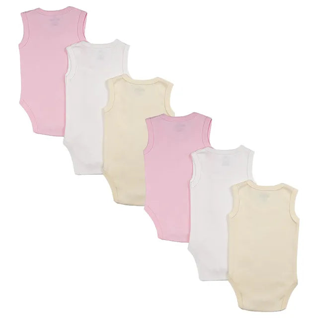 Babies Basic Sleeveless Romper Bodysuit Pack of 6 - Pink, Lemon And Cream