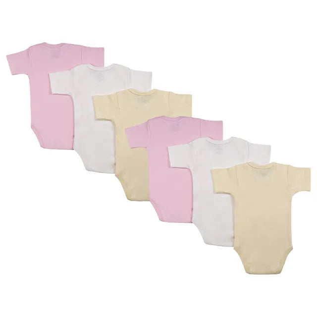 Babies Basic Short Sleeves Romper Bodysuit Pack of 6 - Pink, Lemon And Cream