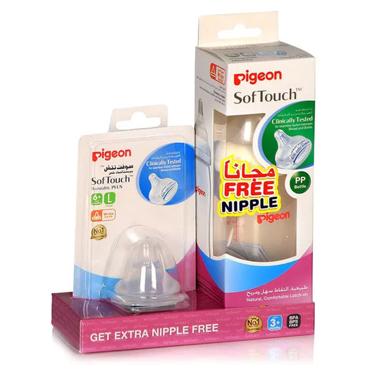 Pigeon Wide Neck Feeding Bottle 240ml + WN Peristaltic Plus Nipple (L)