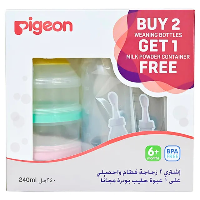 Pigeon Weaning Bottle With Spoon 240ml & 2 + Powder Milk Container