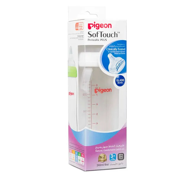 Pigeon Softouch Wide Neck Glass Bottle - 240ml